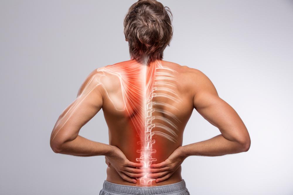 A highlighted spinal cord injury of a man who suffered a spinal injury after a car accident.