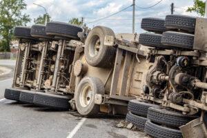 A rolled-over truck after a truck accident. What are some common injuries?
