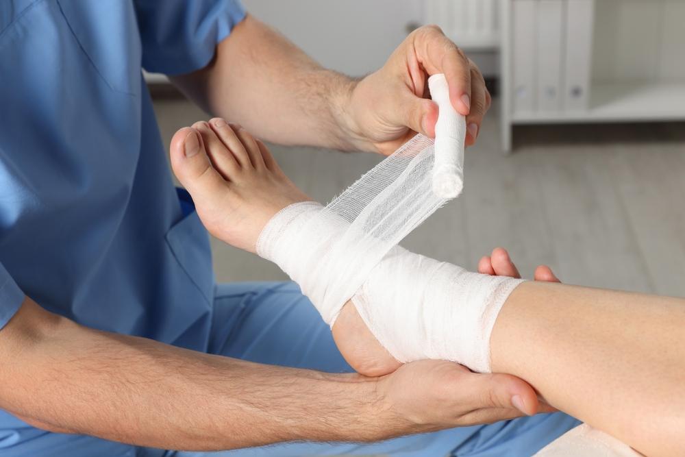 A foot being wrapped after a dog bite in Idaho. What are the dog bite laws?
