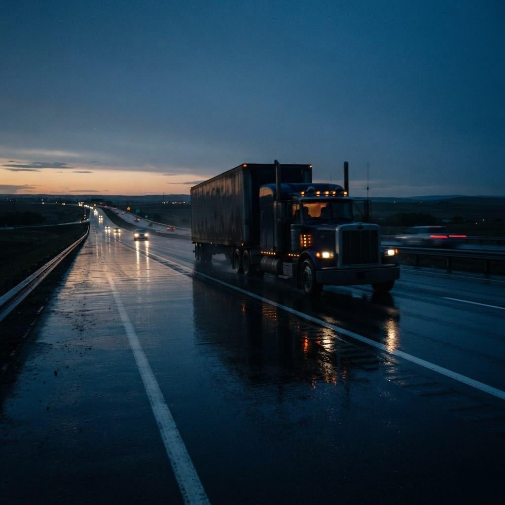 A freight truck driving on the highway. What to do after a truck accident