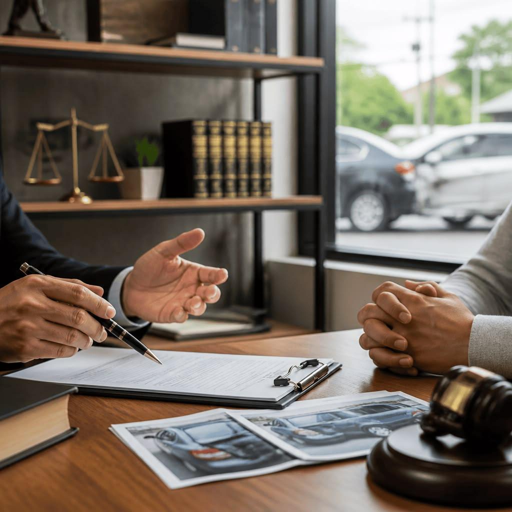 A personal injury lawyer speaking with their client. What does a personal injury lawyer do?